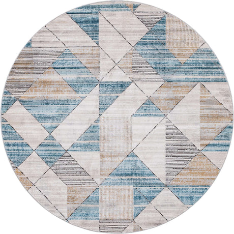 Blue 7' 1 x 7' 1 Leipzig Round Area Rug 75% Polypropylene & 25% Polyester Modern Contemporary Carpet for Kitchens, Bedroom, Living Room Home Decor for Sale at Rug Engine