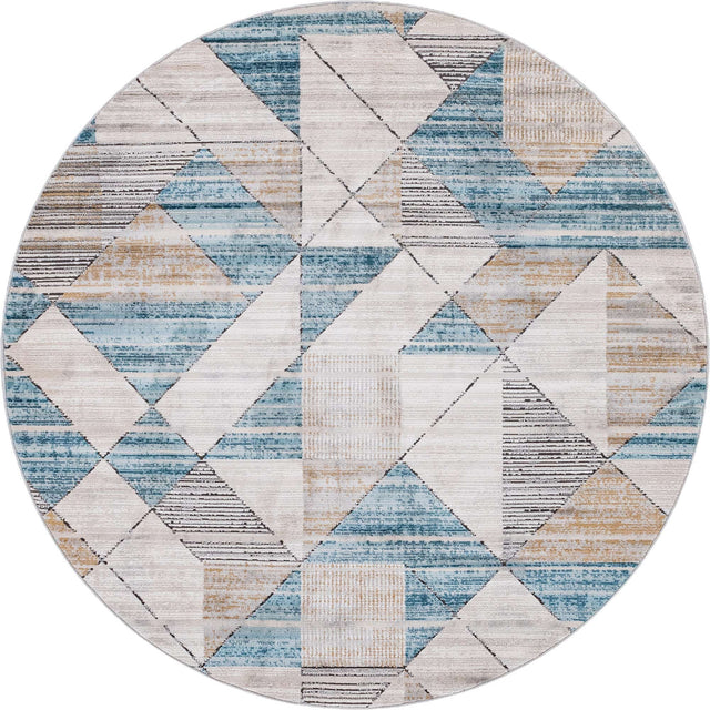 Blue 7' 1 x 7' 1 Leipzig Round Area Rug 75% Polypropylene & 25% Polyester Modern Contemporary Carpet for Kitchens, Bedroom, Living Room Home Decor for Sale at Rug Engine