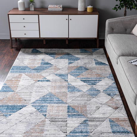Blue 9' x 12' 2 Leipzig Rectangle Area Rug 75% Polypropylene & 25% Polyester Modern Contemporary Carpet for Kitchens, Bedroom, Living Room Home Decor for Sale at Rug Engine