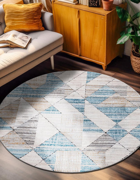 Blue 6' 1 x 6' 1 Leipzig Round Area Rug 75% Polypropylene & 25% Polyester Modern Contemporary Carpet for Kitchens, Bedroom, Living Room Home Decor for Sale at Rug Engine