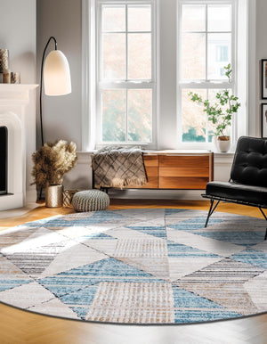 Blue 6' 1 x 6' 1 Leipzig Round Area Rug 75% Polypropylene & 25% Polyester Modern Contemporary Carpet for Kitchens, Bedroom, Living Room Home Decor for Sale at Rug Engine