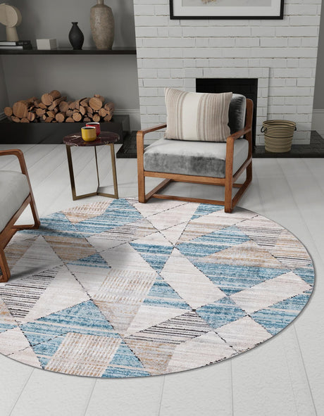 Blue 6' 1 x 6' 1 Leipzig Round Area Rug 75% Polypropylene & 25% Polyester Modern Contemporary Carpet for Kitchens, Bedroom, Living Room Home Decor for Sale at Rug Engine