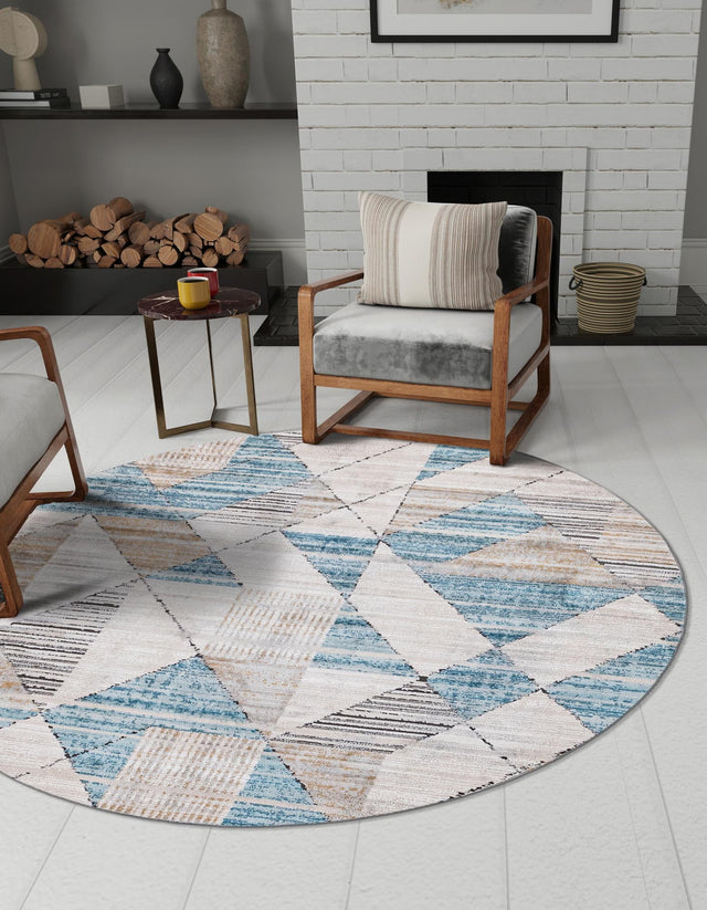 Blue 6' 1 x 6' 1 Leipzig Round Area Rug 75% Polypropylene & 25% Polyester Modern Contemporary Carpet for Kitchens, Bedroom, Living Room Home Decor for Sale at Rug Engine
