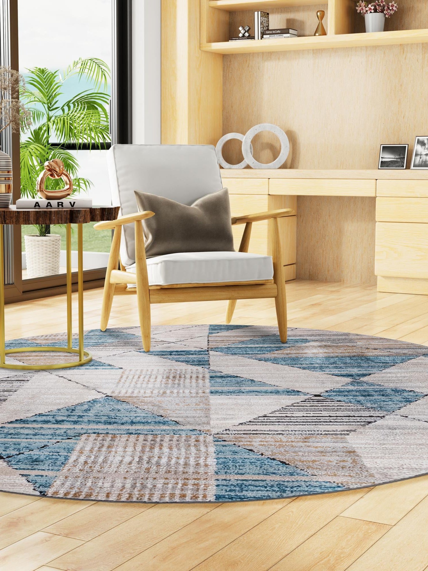 Blue 7' 1 x 7' 1 Leipzig Round Area Rug 75% Polypropylene & 25% Polyester Modern Contemporary Carpet for Kitchens, Bedroom, Living Room Home Decor for Sale at Rug Engine