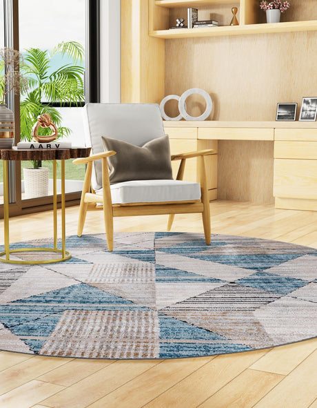 Blue 6' 1 x 6' 1 Leipzig Round Area Rug 75% Polypropylene & 25% Polyester Modern Contemporary Carpet for Kitchens, Bedroom, Living Room Home Decor for Sale at Rug Engine
