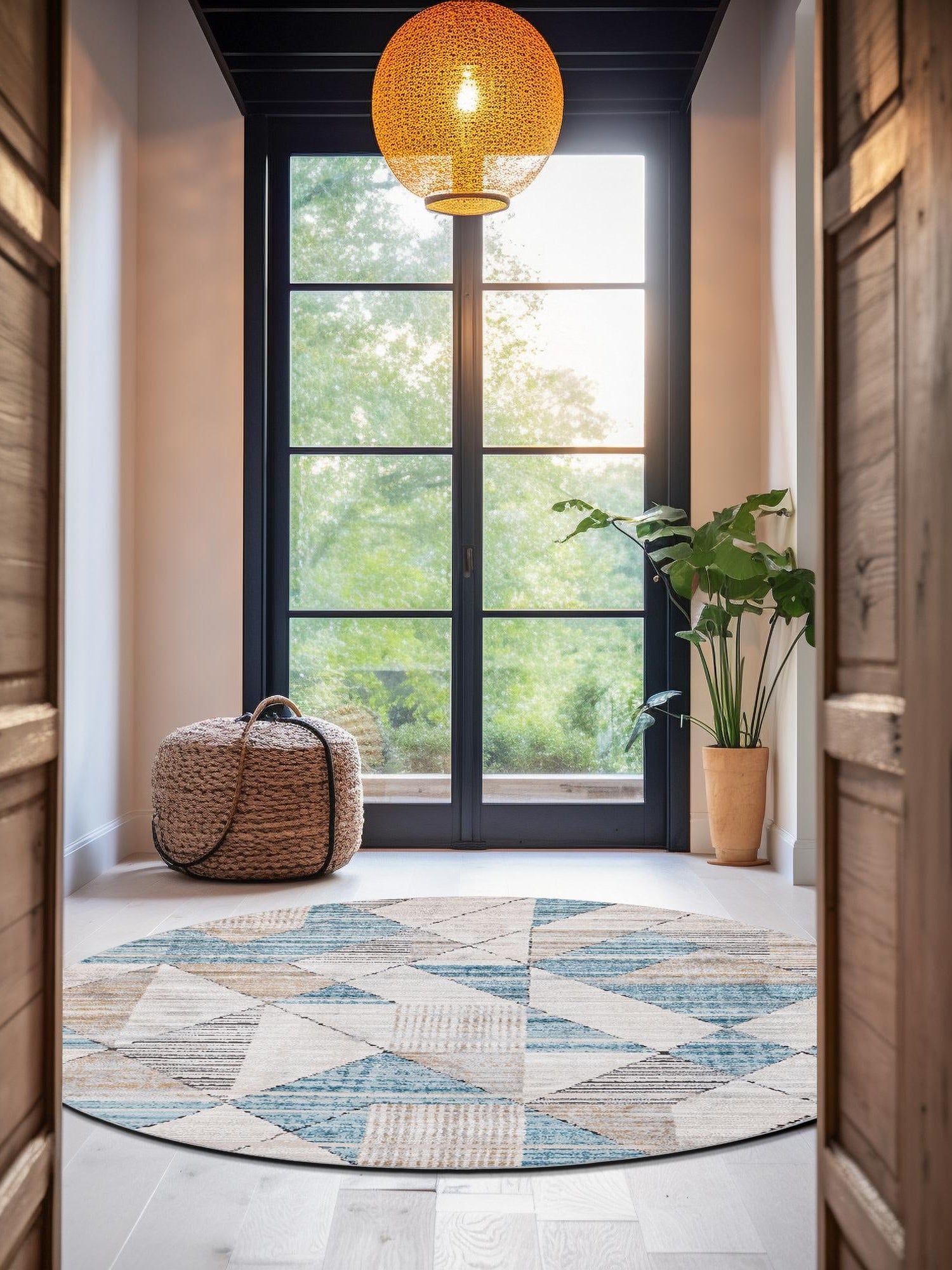 Blue 6' 1 x 6' 1 Leipzig Round Area Rug 75% Polypropylene & 25% Polyester Modern Contemporary Carpet for Kitchens, Bedroom, Living Room Home Decor for Sale at Rug Engine