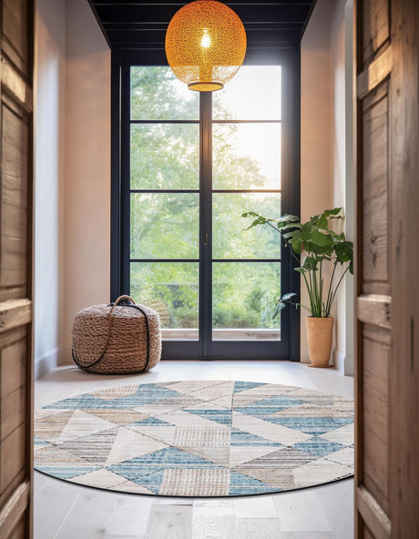 Blue 6' 1 x 6' 1 Leipzig Round Area Rug 75% Polypropylene & 25% Polyester Modern Contemporary Carpet for Kitchens, Bedroom, Living Room Home Decor for Sale at Rug Engine