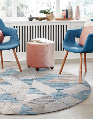Blue 7' 1 x 7' 1 Leipzig Round Area Rug 75% Polypropylene & 25% Polyester Modern Contemporary Carpet for Kitchens, Bedroom, Living Room Home Decor for Sale at Rug Engine