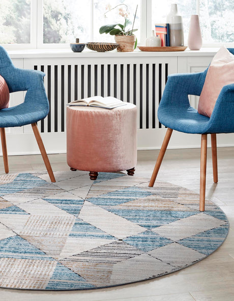 Blue 6' 1 x 6' 1 Leipzig Round Area Rug 75% Polypropylene & 25% Polyester Modern Contemporary Carpet for Kitchens, Bedroom, Living Room Home Decor for Sale at Rug Engine