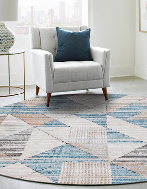 Blue 3' 3 x 3' 3 Leipzig Round Area Rug 75% Polypropylene & 25% Polyester Modern Contemporary Carpet for Kitchens, Bedroom, Living Room Home Decor for Sale at Rug Engine