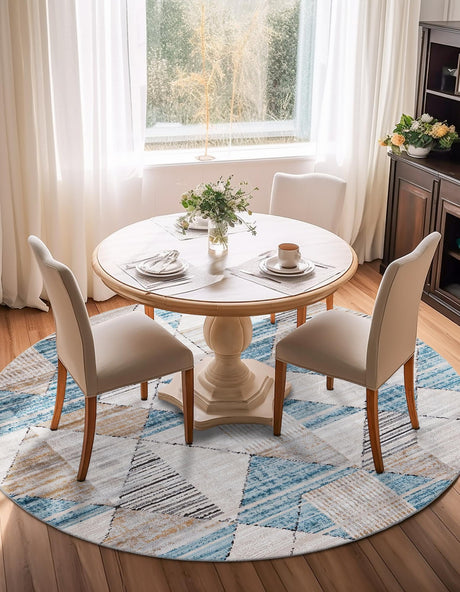Blue 6' 1 x 6' 1 Leipzig Round Area Rug 75% Polypropylene & 25% Polyester Modern Contemporary Carpet for Kitchens, Bedroom, Living Room Home Decor for Sale at Rug Engine