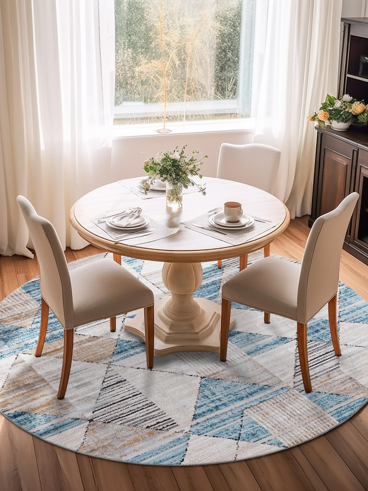 Blue 7' 1 x 7' 1 Leipzig Round Area Rug 75% Polypropylene & 25% Polyester Modern Contemporary Carpet for Kitchens, Bedroom, Living Room Home Decor for Sale at Rug Engine