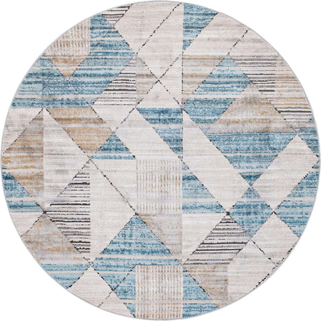 Blue 6' 1 x 6' 1 Leipzig Round Area Rug 75% Polypropylene & 25% Polyester Modern Contemporary Carpet for Kitchens, Bedroom, Living Room Home Decor for Sale at Rug Engine