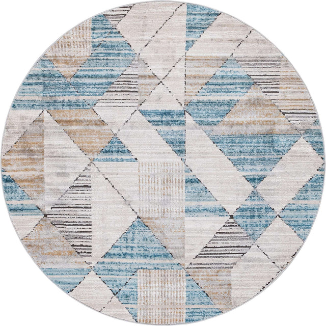 Blue 6' 1 x 6' 1 Leipzig Round Area Rug 75% Polypropylene & 25% Polyester Modern Contemporary Carpet for Kitchens, Bedroom, Living Room Home Decor for Sale at Rug Engine