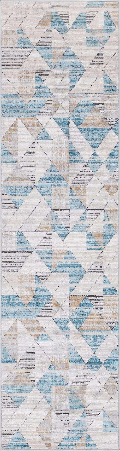 Blue 2' 7 x 10' Leipzig Runner Area Rug 75% Polypropylene & 25% Polyester Modern Contemporary Carpet for Kitchens, Bedroom, Living Room Home Decor for Sale at Rug Engine