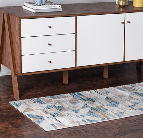 Blue 2' 2 x 6' 1 Leipzig Runner Area Rug 75% Polypropylene & 25% Polyester Modern Contemporary Carpet for Kitchens, Bedroom, Living Room Home Decor for Sale at Rug Engine
