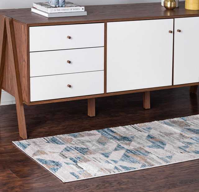 Blue 2' 2 x 6' 1 Leipzig Runner Area Rug 75% Polypropylene & 25% Polyester Modern Contemporary Carpet for Kitchens, Bedroom, Living Room Home Decor for Sale at Rug Engine