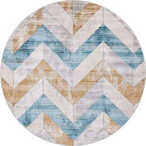 Blue 7' 1 x 7' 1 Leipzig Round Area Rug 75% Polypropylene & 25% Polyester Modern Contemporary Carpet for Kitchens, Bedroom, Living Room Home Decor for Sale at Rug Engine