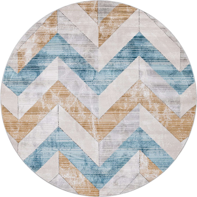 Blue 7' 1 x 7' 1 Leipzig Round Area Rug 75% Polypropylene & 25% Polyester Modern Contemporary Carpet for Kitchens, Bedroom, Living Room Home Decor for Sale at Rug Engine