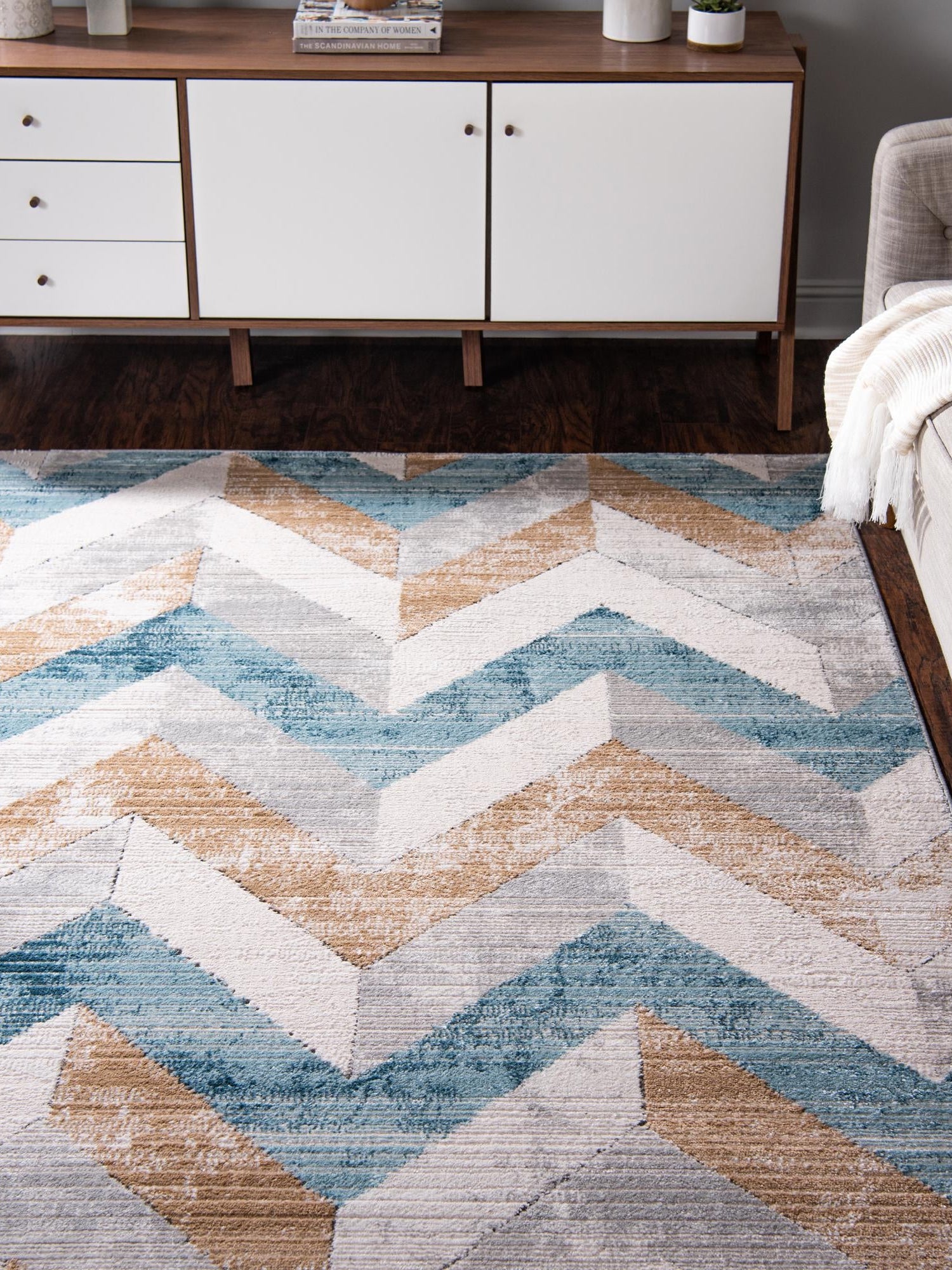 Blue 5' 1 x 8' Leipzig Rectangle Area Rug 75% Polypropylene & 25% Polyester Modern Contemporary Carpet for Kitchens, Bedroom, Living Room Home Decor for Sale at Rug Engine