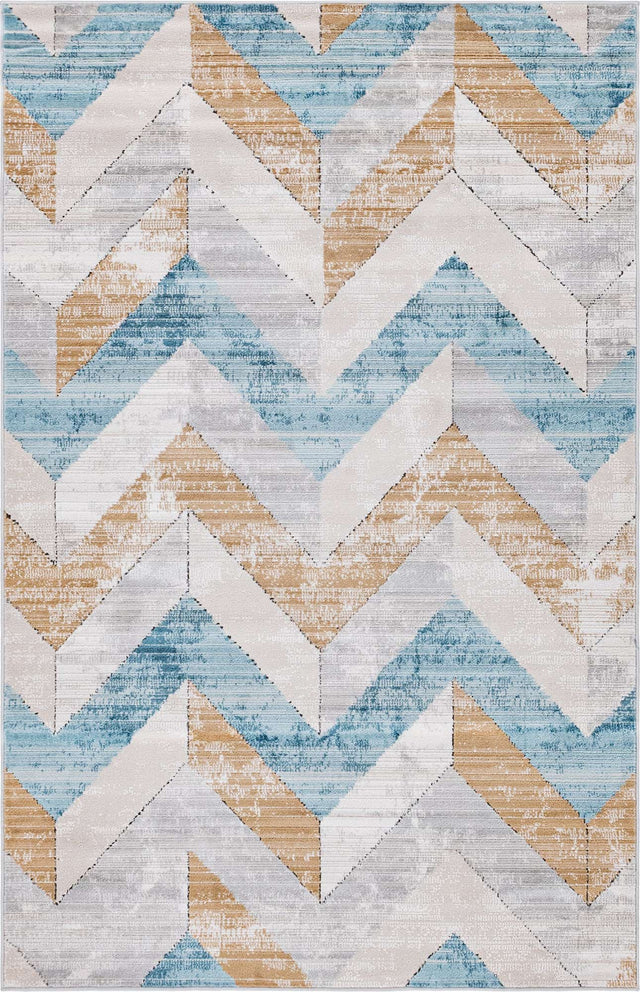 Blue 5' 1 x 8' Leipzig Rectangle Area Rug 75% Polypropylene & 25% Polyester Modern Contemporary Carpet for Kitchens, Bedroom, Living Room Home Decor for Sale at Rug Engine