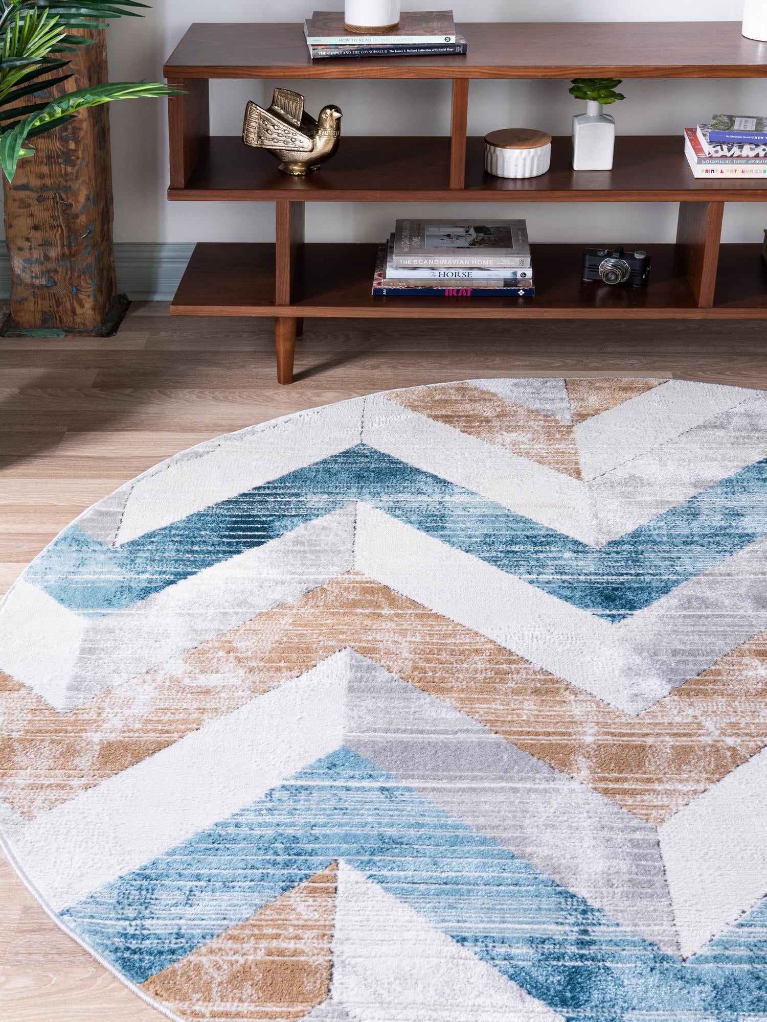 Blue 6' 1 x 6' 1 Leipzig Round Area Rug 75% Polypropylene & 25% Polyester Modern Contemporary Carpet for Kitchens, Bedroom, Living Room Home Decor for Sale at Rug Engine