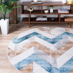 Blue 7' 1 x 7' 1 Leipzig Round Area Rug 75% Polypropylene & 25% Polyester Modern Contemporary Carpet for Kitchens, Bedroom, Living Room Home Decor for Sale at Rug Engine