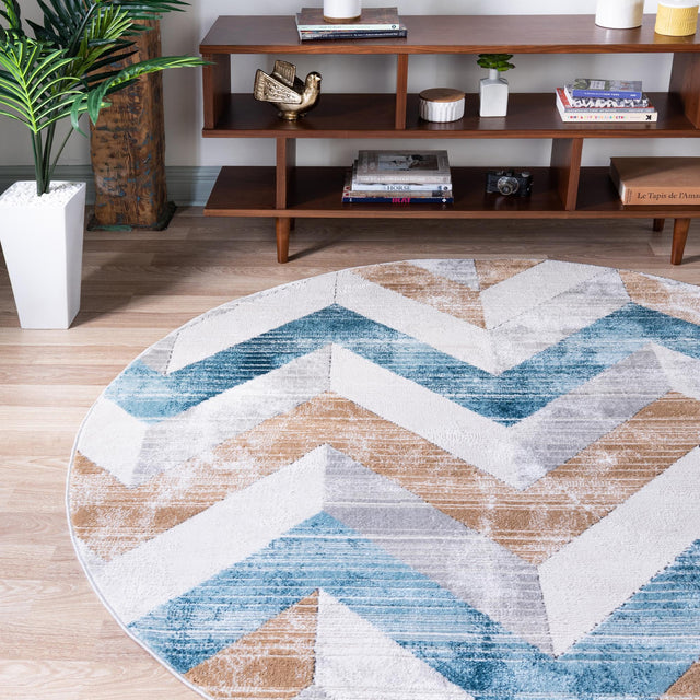 Blue 7' 1 x 7' 1 Leipzig Round Area Rug 75% Polypropylene & 25% Polyester Modern Contemporary Carpet for Kitchens, Bedroom, Living Room Home Decor for Sale at Rug Engine