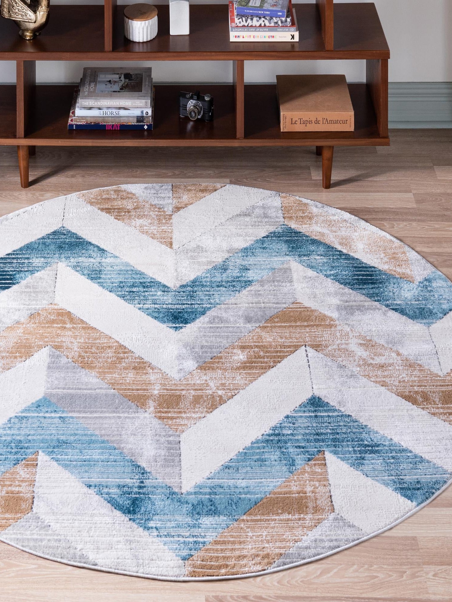 Blue 7' 1 x 7' 1 Leipzig Round Area Rug 75% Polypropylene & 25% Polyester Modern Contemporary Carpet for Kitchens, Bedroom, Living Room Home Decor for Sale at Rug Engine