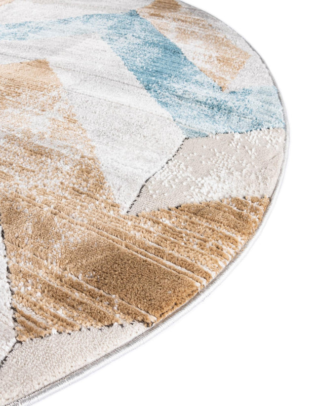 Blue 7' 1 x 7' 1 Leipzig Round Area Rug 75% Polypropylene & 25% Polyester Modern Contemporary Carpet for Kitchens, Bedroom, Living Room Home Decor for Sale at Rug Engine