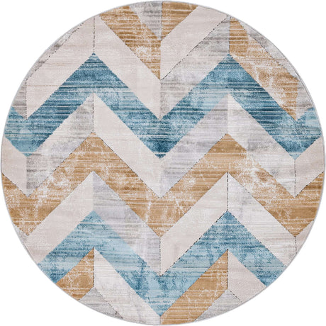 Blue 6' 1 x 6' 1 Leipzig Round Area Rug 75% Polypropylene & 25% Polyester Modern Contemporary Carpet for Kitchens, Bedroom, Living Room Home Decor for Sale at Rug Engine