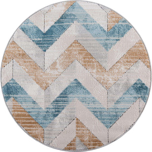 Blue 3' 3 x 3' 3 Leipzig Round Area Rug 75% Polypropylene & 25% Polyester Modern Contemporary Carpet for Kitchens, Bedroom, Living Room Home Decor for Sale at Rug Engine