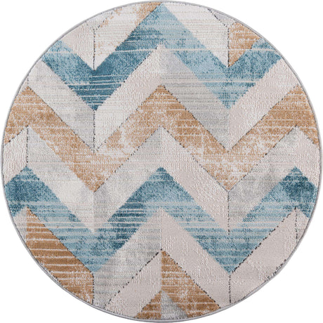 Blue 3' 3 x 3' 3 Leipzig Round Area Rug 75% Polypropylene & 25% Polyester Modern Contemporary Carpet for Kitchens, Bedroom, Living Room Home Decor for Sale at Rug Engine