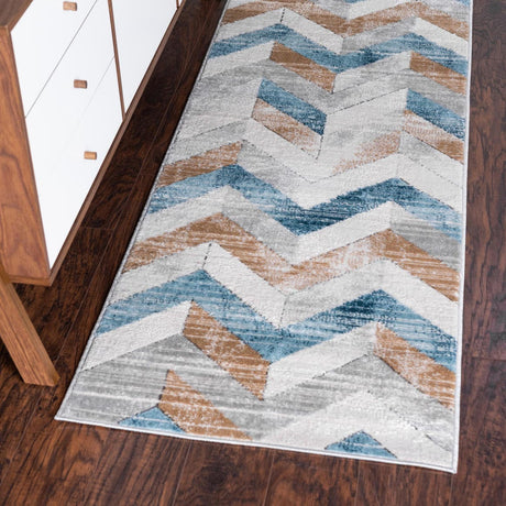 Blue 2' 2 x 6' 1 Leipzig Runner Area Rug 75% Polypropylene & 25% Polyester Modern Contemporary Carpet for Kitchens, Bedroom, Living Room Home Decor for Sale at Rug Engine