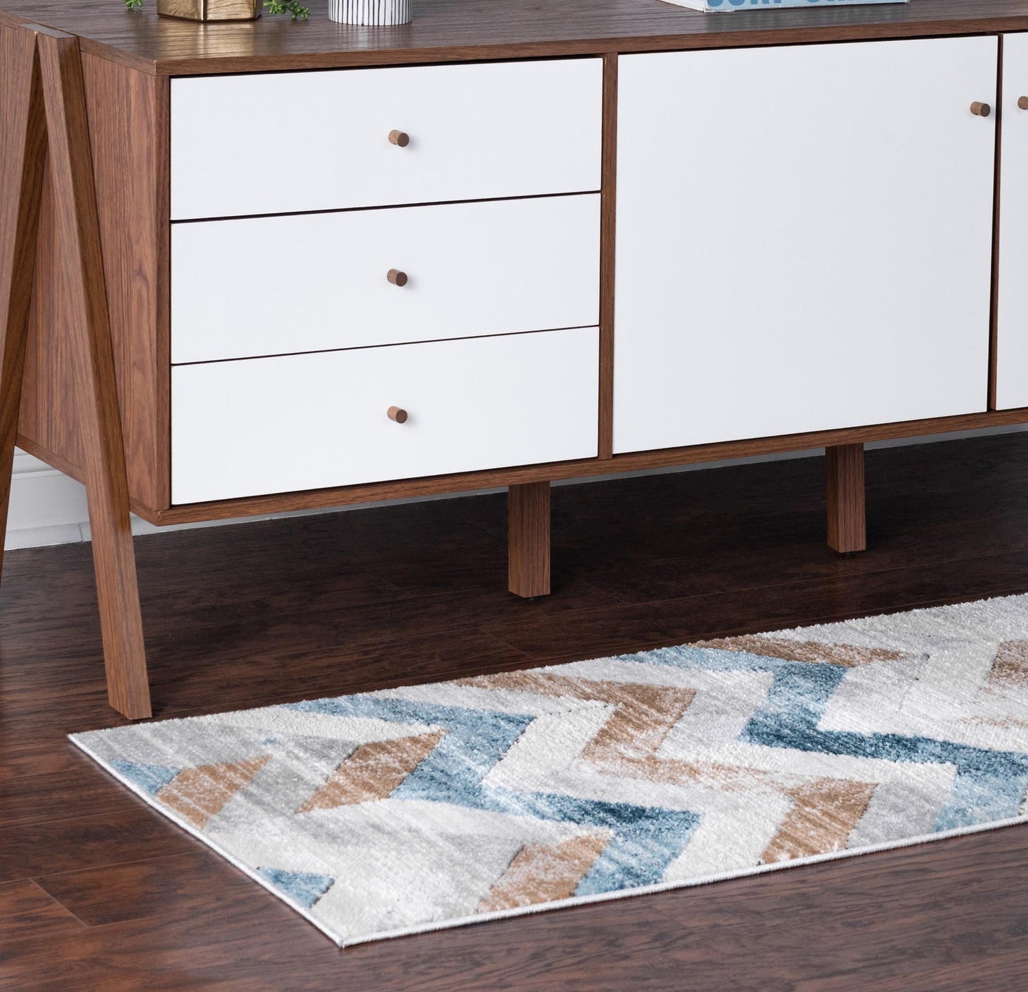 Blue 2' 2 x 6' 1 Leipzig Runner Area Rug 75% Polypropylene & 25% Polyester Modern Contemporary Carpet for Kitchens, Bedroom, Living Room Home Decor for Sale at Rug Engine