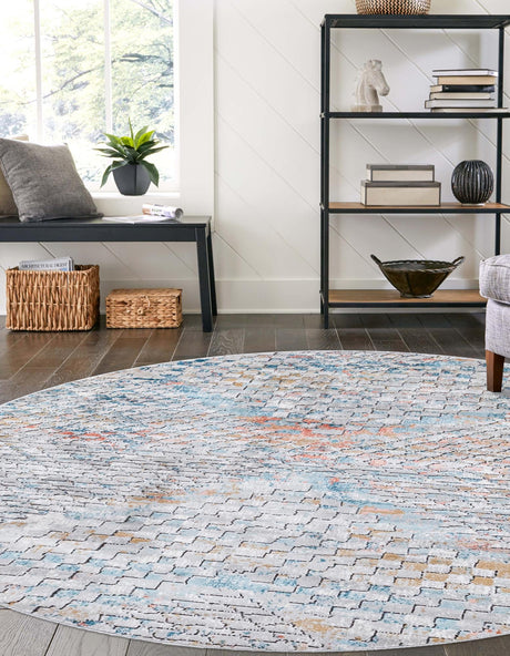 Multicolor 3' 3 x 3' 3 Leipzig Round Area Rug 75% Polypropylene & 25% Polyester Modern Contemporary Carpet for Kitchens, Bedroom, Living Room Home Decor for Sale at Rug Engine