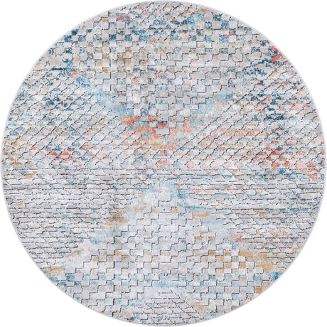 Multicolor 6' 1 x 6' 1 Leipzig Round Area Rug 75% Polypropylene & 25% Polyester Modern Contemporary Carpet for Kitchens, Bedroom, Living Room Home Decor for Sale at Rug Engine