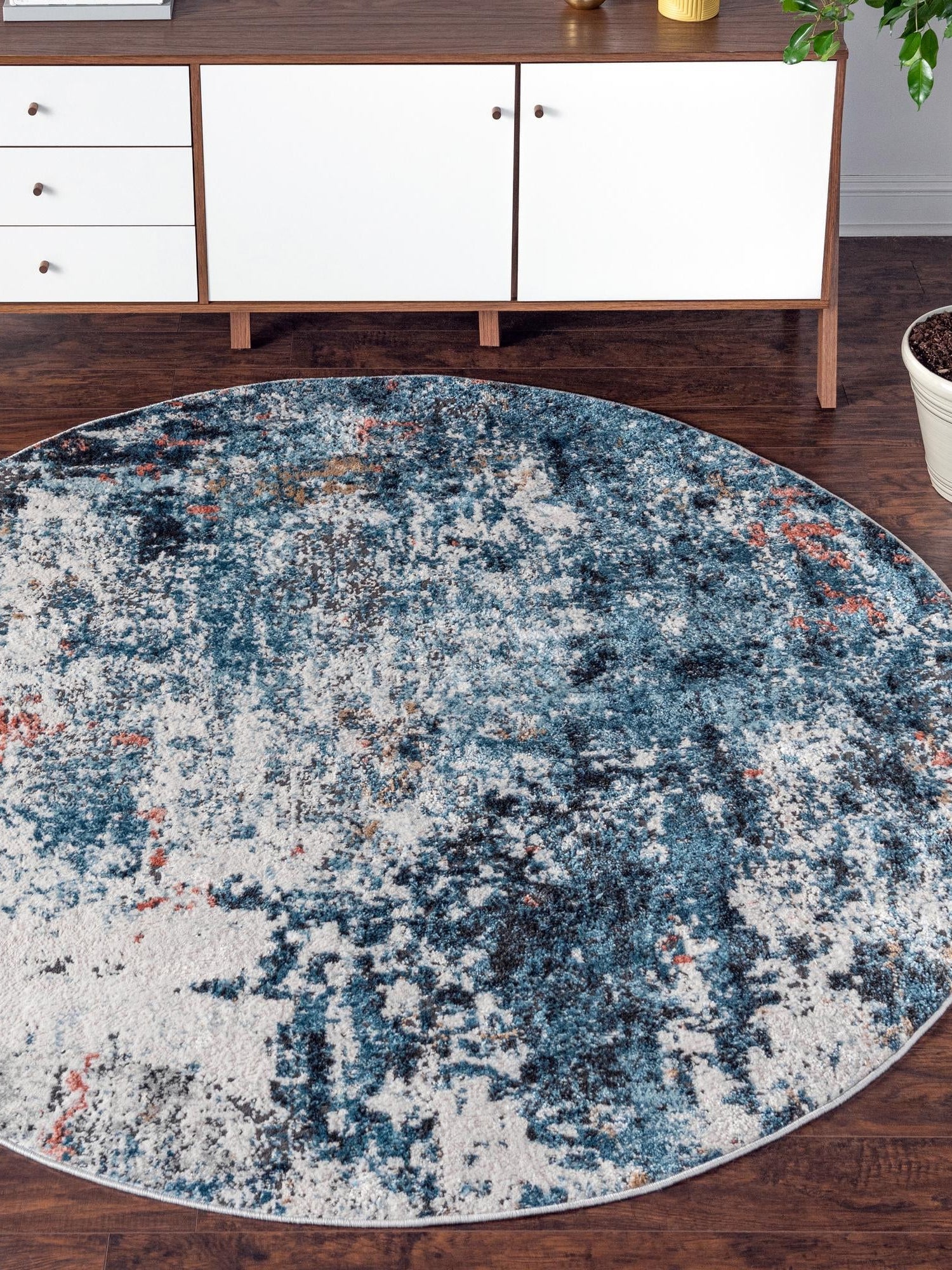 Multicolor 7' x 7' Leipzig Round Area Rug 75% Polypropylene & 25% Polyester Modern Contemporary Carpet for Kitchens, Bedroom, Living Room Home Decor for Sale at Rug Engine
