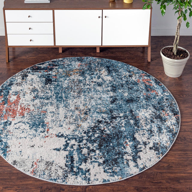 Multicolor 7' x 7' Leipzig Round Area Rug 75% Polypropylene & 25% Polyester Modern Contemporary Carpet for Kitchens, Bedroom, Living Room Home Decor for Sale at Rug Engine