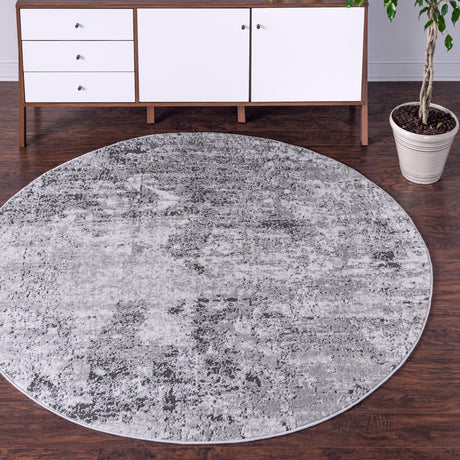 Gray 4' 1 x 4' 1 Leipzig Round Area Rug 75% Polypropylene & 25% Polyester Modern Contemporary Carpet for Kitchens, Bedroom, Living Room Home Decor for Sale at Rug Engine