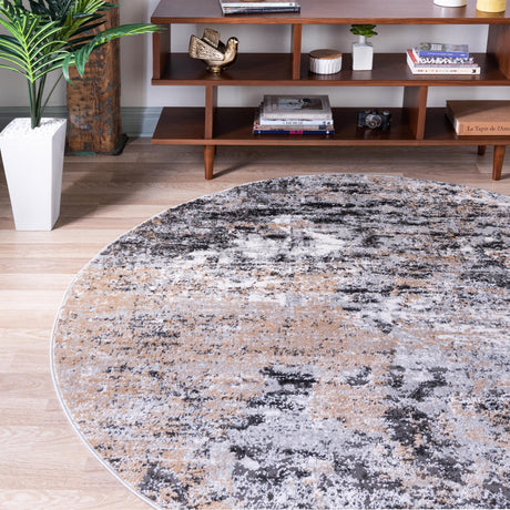 Beige 4' 1 x 4' 1 Leipzig Round Area Rug 75% Polypropylene & 25% Polyester Modern Contemporary Carpet for Kitchens, Bedroom, Living Room Home Decor for Sale at Rug Engine