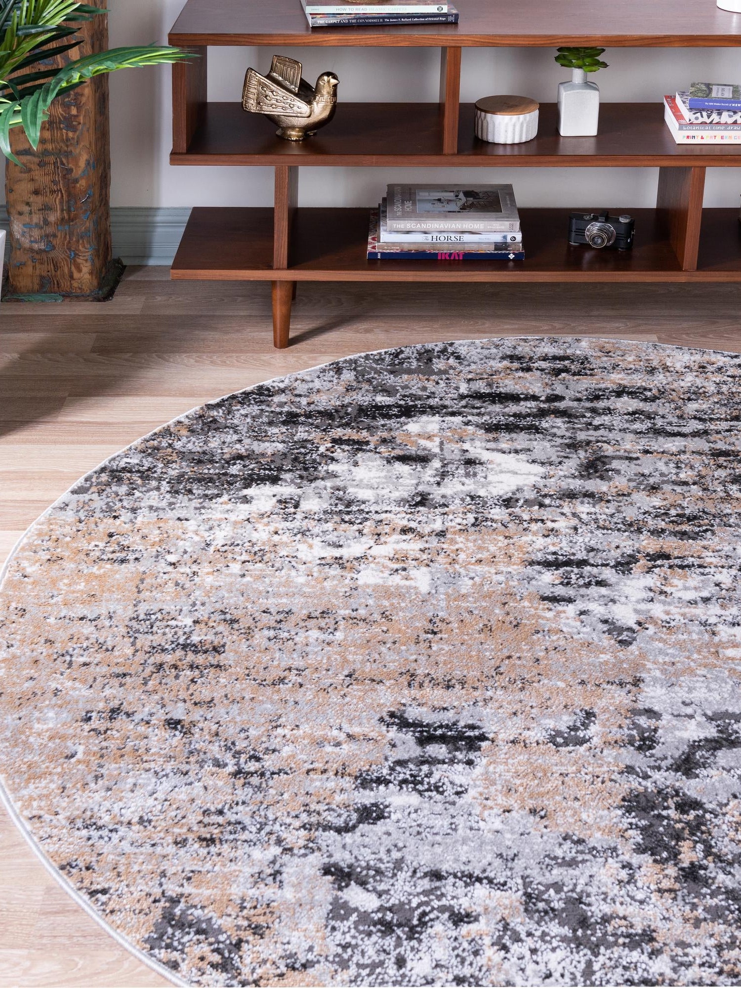 Beige 5' 3 x 5' 3 Leipzig Round Area Rug 75% Polypropylene & 25% Polyester Modern Contemporary Carpet for Kitchens, Bedroom, Living Room Home Decor for Sale at Rug Engine
