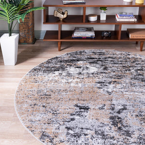 Beige 7' 1 x 7' 1 Leipzig Round Area Rug 75% Polypropylene & 25% Polyester Modern Contemporary Carpet for Kitchens, Bedroom, Living Room Home Decor for Sale at Rug Engine