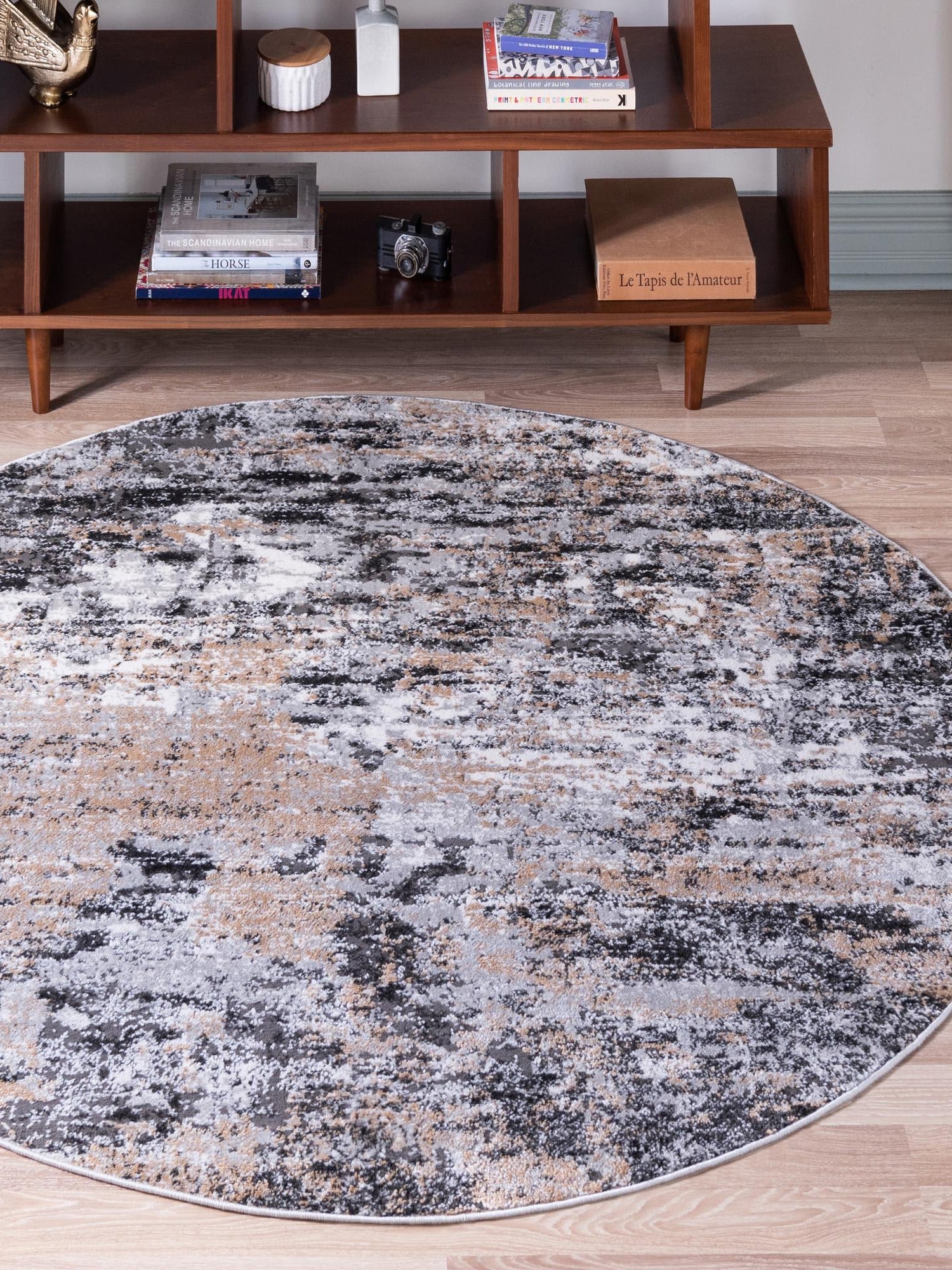 Beige 7' 10 x 7' 10 Leipzig Round Area Rug 75% Polypropylene & 25% Polyester Modern Contemporary Carpet for Kitchens, Bedroom, Living Room Home Decor for Sale at Rug Engine