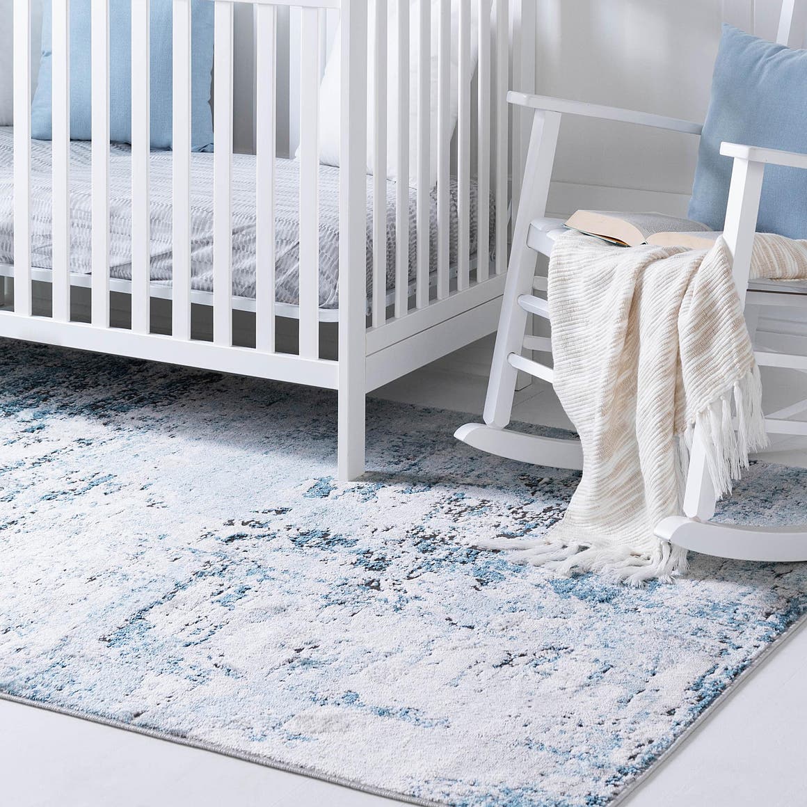 Blue 7' 1 x 10' Leipzig Rectangle Area Rug 75% Polypropylene & 25% Polyester Modern Contemporary Carpet for Kitchens, Bedroom, Living Room Home Decor for Sale at Rug Engine