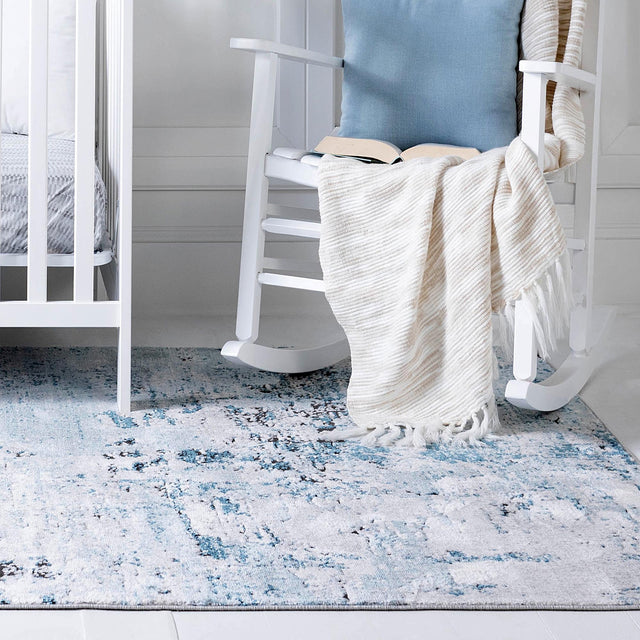 Blue 5' 1 x 8' Leipzig Rectangle Area Rug 75% Polypropylene & 25% Polyester Modern Contemporary Carpet for Kitchens, Bedroom, Living Room Home Decor for Sale at Rug Engine
