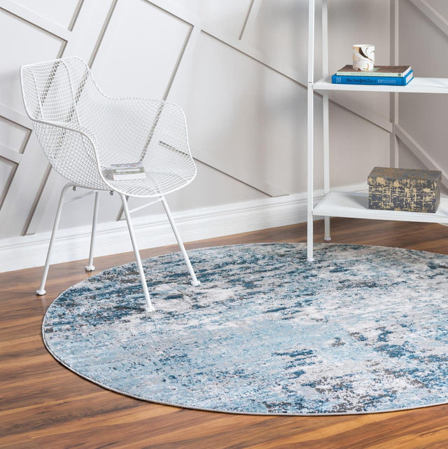 Blue 6' 1 x 6' 1 Leipzig Round Area Rug 75% Polypropylene & 25% Polyester Modern Contemporary Carpet for Kitchens, Bedroom, Living Room Home Decor for Sale at Rug Engine