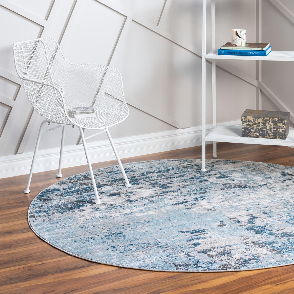 Blue 3' 3 x 3' 3 Leipzig Round Area Rug 75% Polypropylene & 25% Polyester Modern Contemporary Carpet for Kitchens, Bedroom, Living Room Home Decor for Sale at Rug Engine