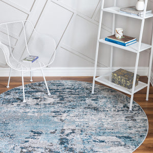 Blue 3' 3 x 3' 3 Leipzig Round Area Rug 75% Polypropylene & 25% Polyester Modern Contemporary Carpet for Kitchens, Bedroom, Living Room Home Decor for Sale at Rug Engine