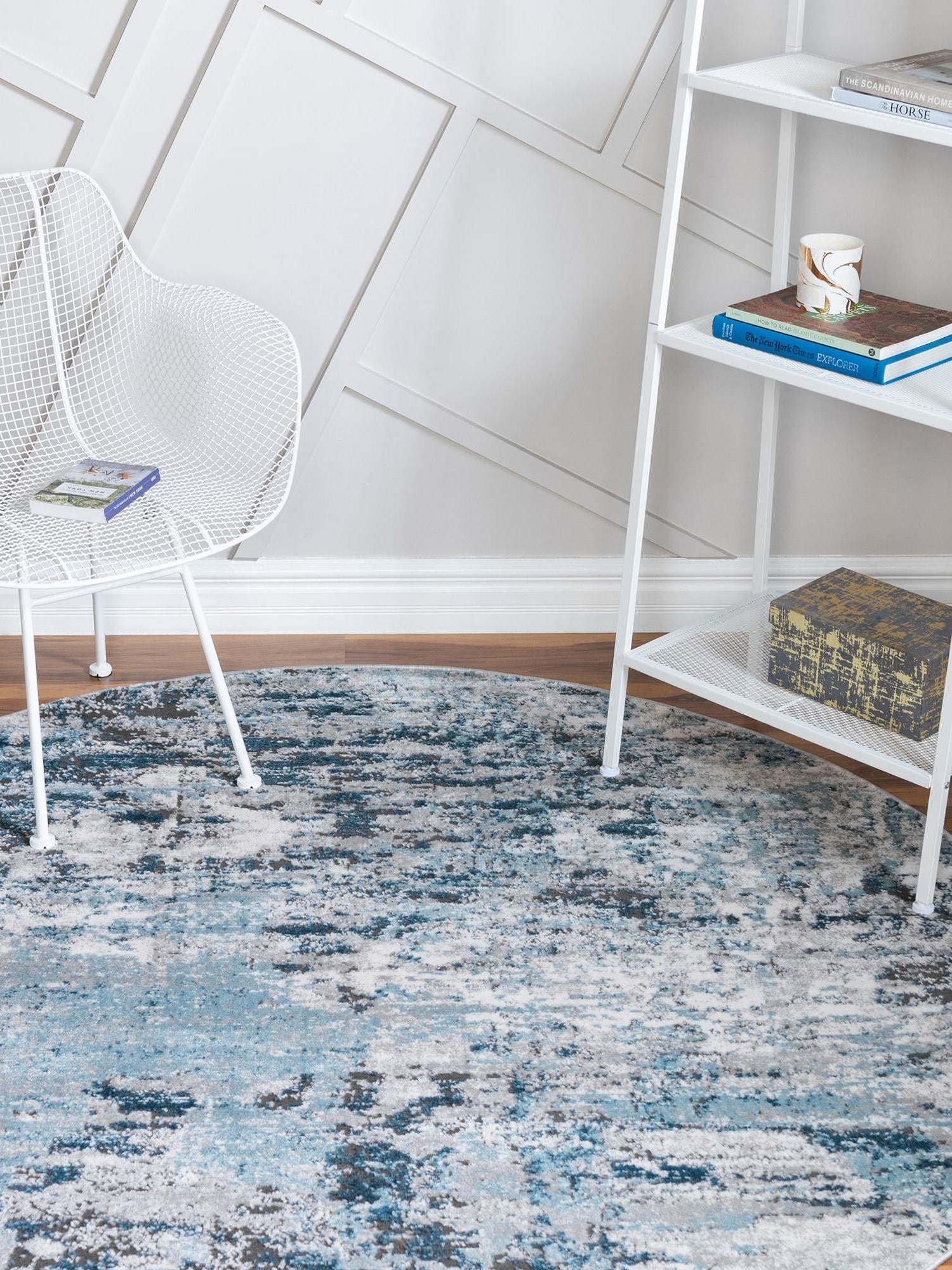 Blue 4' 1 x 4' 1 Leipzig Round Area Rug 75% Polypropylene & 25% Polyester Modern Contemporary Carpet for Kitchens, Bedroom, Living Room Home Decor for Sale at Rug Engine